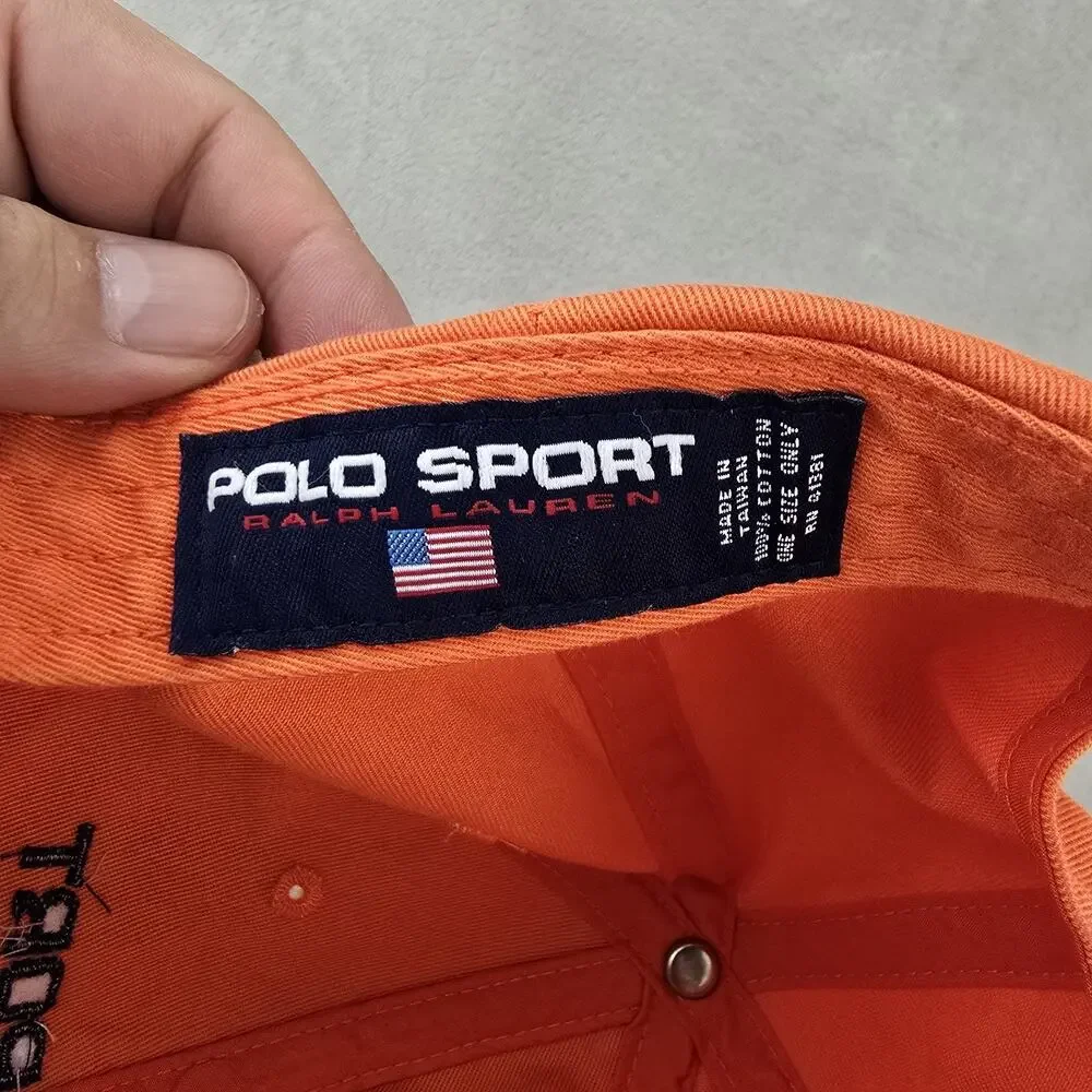 Vintage Polo Sport Ralph Lauren Hat Orange USA Flag Rare Cap Adjustable 90s Y2K